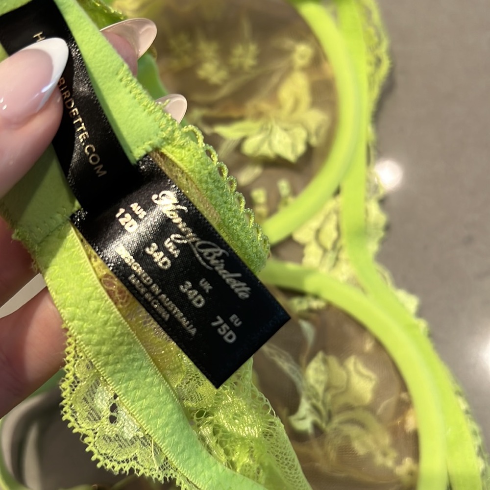 Honey Birdette Neon Lime Floral Embroidered Sheer Underwire Bra - Picture 4 of 4